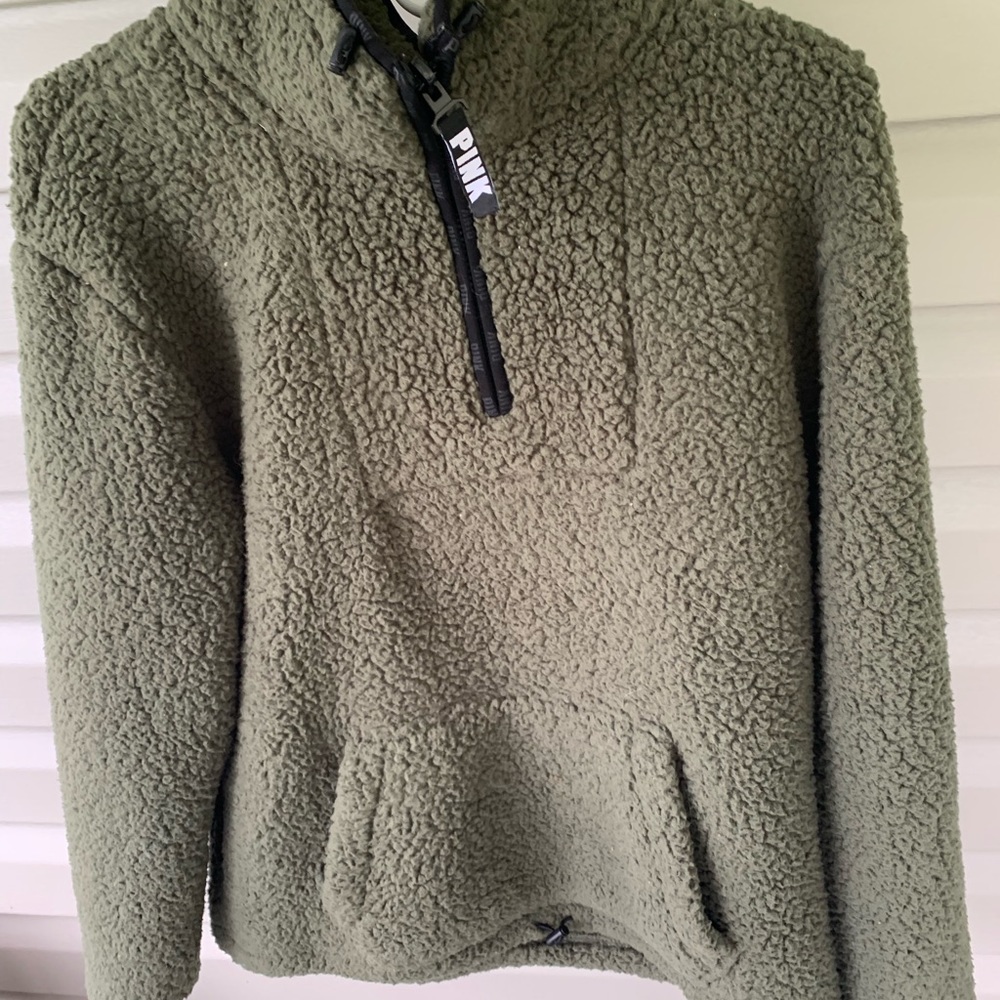 PINK green quarter zip sweater